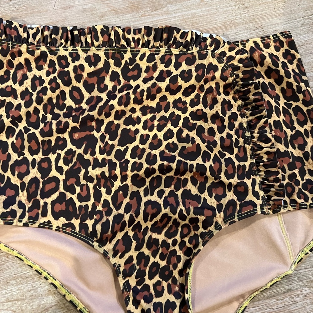 Kortni Jeane Leopard Print Ruffle Bikini Bottoms